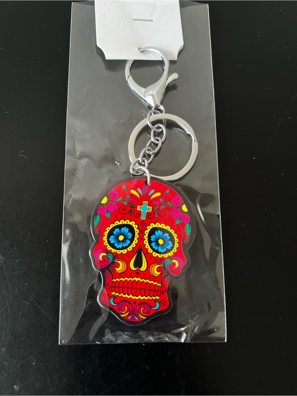 Día de los Muertos (Day of the Dead) Red Multicolor Skull Keychain - NWT